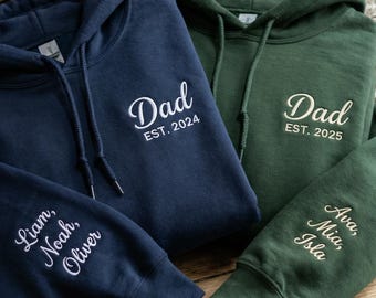 Custom Dad Hoodie with Kids Names on Sleeve, Personalised Father's Day Gift, Dad EST Year Printed Jumpers, New Dad Gift, Birthday Present