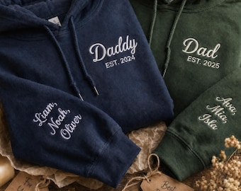 Personalised Dad Hoodie | Embroidered Dad Est. Year & Kids Names | Father's Day, Birthday, Christmas Gift for Dad | New Dad Gift