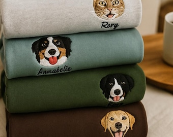 Pet Custom Embroidered Sweatshirt,Personalised Dog Face Shirt, Cat Portrait from Photo Jumper with Name,Memorial Pet Owners Gifts, Sweater