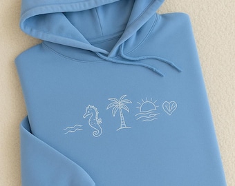 Haftowana bluza z kapturem w plażowym stylu Coastal, bluza Nature Lover, plażowy okrągły dekolt, Cottage Core Aesthetic, prezent dla miłośnika plaży, letni top