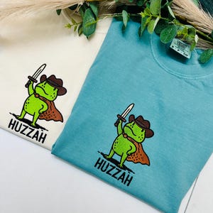 Huzzah Frog with Sword Tee, Embroidered Medieval Shirt, Comfort Colors , Funny DnD T-Shirt, Renaissance Faire Frog, Hoodie image 3