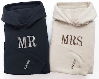 Maglione Mr & Mrs, felpa girocollo personalizzata con nome moglie/marito ricamato, maglione mrs, girocollo da matrimonio, maglione luna di miele, felpa moglie