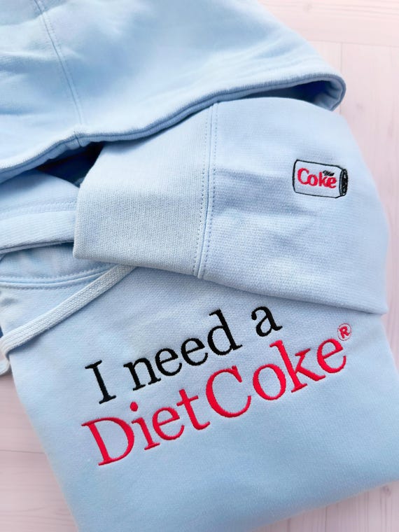 I need a diet COKE Embroidered sweatshirt, pop caffeine cola drink crewneck; minimalist trendy sweater Crewneck, College Hoodie,Vintage tee