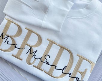Maglione ricamato sposa, girocollo sposa, regalo, matrimonio, festa della sposa, luna di miele, moglie, damigella d&#39;onore, top da sposa, regalo unico per la festa della sposa
