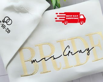 Felpa con cappuccio ricamata personalizzata BRIDE, maglione da sposa, felpa girocollo per matrimonio e fidanzamento, regalo di nozze, maglietta per la luna di miele