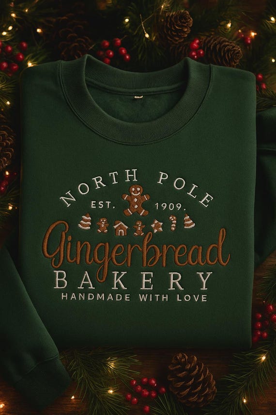 Christmas Sweatshirt Women | North Pole Gingerbread Bakery Jumper | Cute Holiday Crewneck | Festive Winter Sweater | Xmas Gift Idea