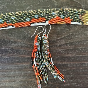Brook Trout Pattern Bead Woven Fringe Earrings MADE TO ORDER