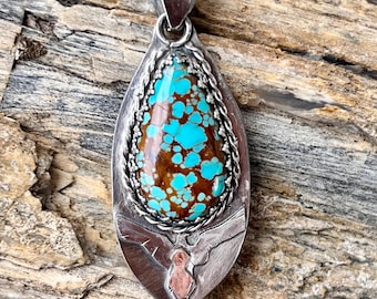 vintage | handcrafted southwestern engraved navajo faux turquoise pendant inlay Signed Navajo Inlay Pendant With Turquoise, Lapis and Coral  main image 4