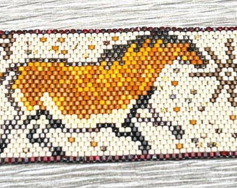 Peyote Stitched "Lasting Impressions Cave Horse" Cuff Bracelet, 7 1/4 to 7 1/2" Made To Order