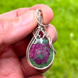 Flashy Ruby in Zoisite Wire Wrapped Pendant