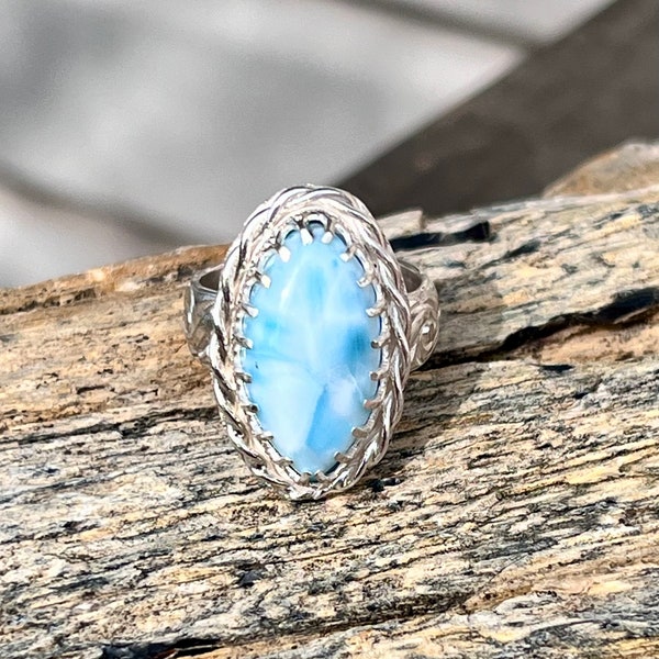 Genuine Larimar 925 Sterling Silver Ring - Impressive Stone - Women's Sizes 5-10