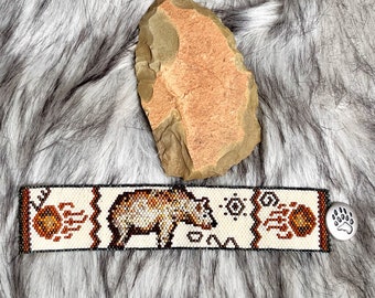 Seed Bead “Lasting Impressions” Cave Bear Bracelet 7 1/4", or Made To Order