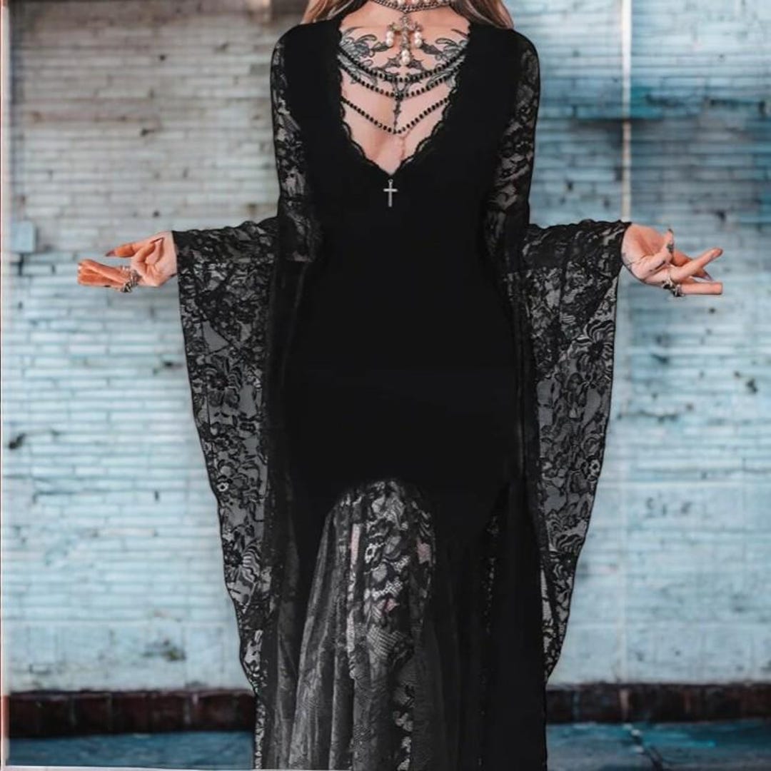 Gothic Lace Dress Black Velvet & Lace Dress Victorian Dress Alternative