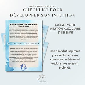 Könnte beinhalten: Ein druckbarer PDF-Checkliste mit Aquarellhintergrund. Der Titel lautet "Checkliste zur Entwicklung Ihrer Intuition". Der Text enthält "Kultivieren Sie Ihre Intuition mit Klarheit und Gelassenheit" und "Eine Checkliste, die Sie inspiriert, Ihre innere Verbindung zu stärken und Ihre tiefen Gefühle zu erforschen."