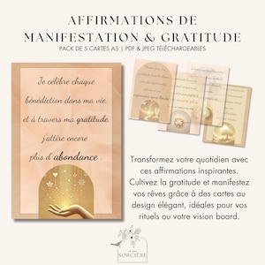 Pack de 5 cartes d’affirmations | Manifestation et gratitude | Mindset positif | A5 PDF et JPEG