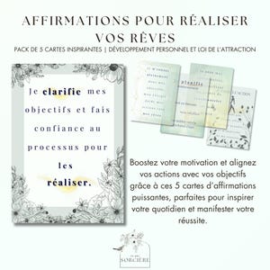 Affirmations Motivation et Réussite | Cartes ésotériques développement personnel | 5 cartes A4 PDF & JPEG téléchargeable