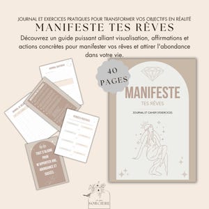 Może przedstawiać: Beżowy dziennik z tytułem "Manifeste Tes Rêves" i grafiką diamentu. Dziennik ma 40 stron i zawiera ćwiczenia, które pomogą Ci zmaterializować swoje marzenia.