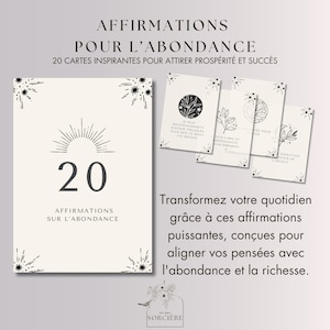 Cartes d’Affirmations pour l’Abondance | Développement Personnel et Ésotérisme | 20 Affirmations Puissantes PDF et JPEG téléchargeables