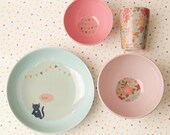 ON SALE!!! Melamine 4 piece dinner set - Well Fed Kitty Cat