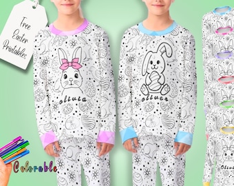 パーソナライズされたイースターパジャマ：色を塗れる家族向けアクティビティ（無料印刷可能）