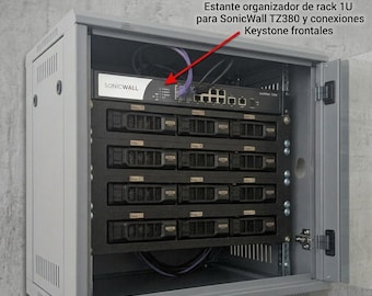 1U Rack Organizer Shelf for SonicWall TZ380 and Front Keystone Connections