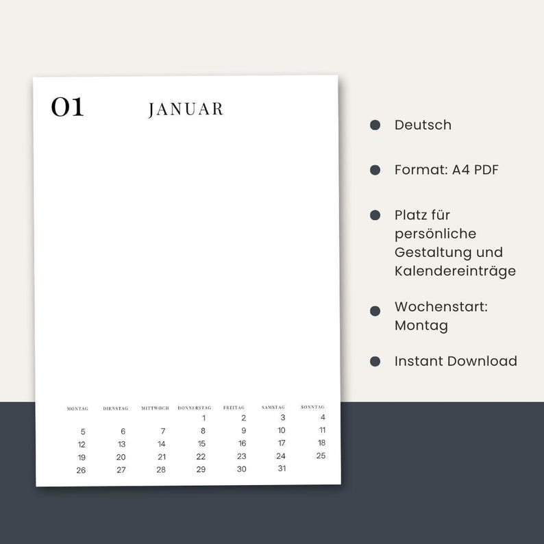 2026 Kalender Druckvorlage Deutsch | Wandkalender Zum Selbst Gestalten