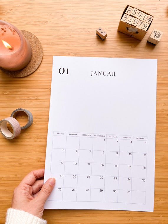 Kalender 2026 deutsch ausdrucken und selbst gestalten | Druckvorlage | Printable DIY Wandkalender | DIN A4 PDF