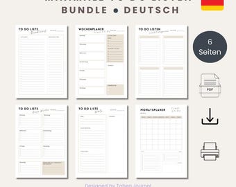 Minimalist To Do List Templates Vorlage deutsch | Printable Daily, Weekly Planner (PDF)