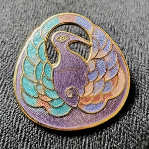 Broche Ancienne Art Déco En émail Cloisonné - Motifs Géométriques Fleuris Multicolores, Laiton