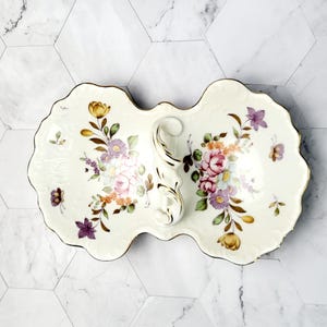 Vintage 1960s Porcelain Nut Bowl: Floral Design, Gold Trim, Made in Japan