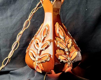 MCM Maurice Chalvignac Suspended Light Fixture – Brown & Bright Orange – Fully Rewired