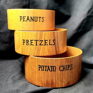 3-Piece Mid-Century Wooden Nesting Snack Bowls - Chips, Pretzels, Peanuts