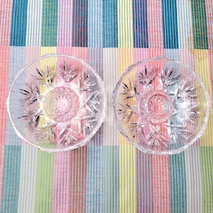 Pair of MCM Clear Glass Candlestick Holders, Fan Pattern, Excellent Condition