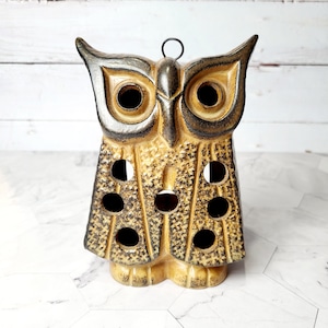 Vintage Stoneware Owl Votive Holder: Japanese Pottery Candle Decor