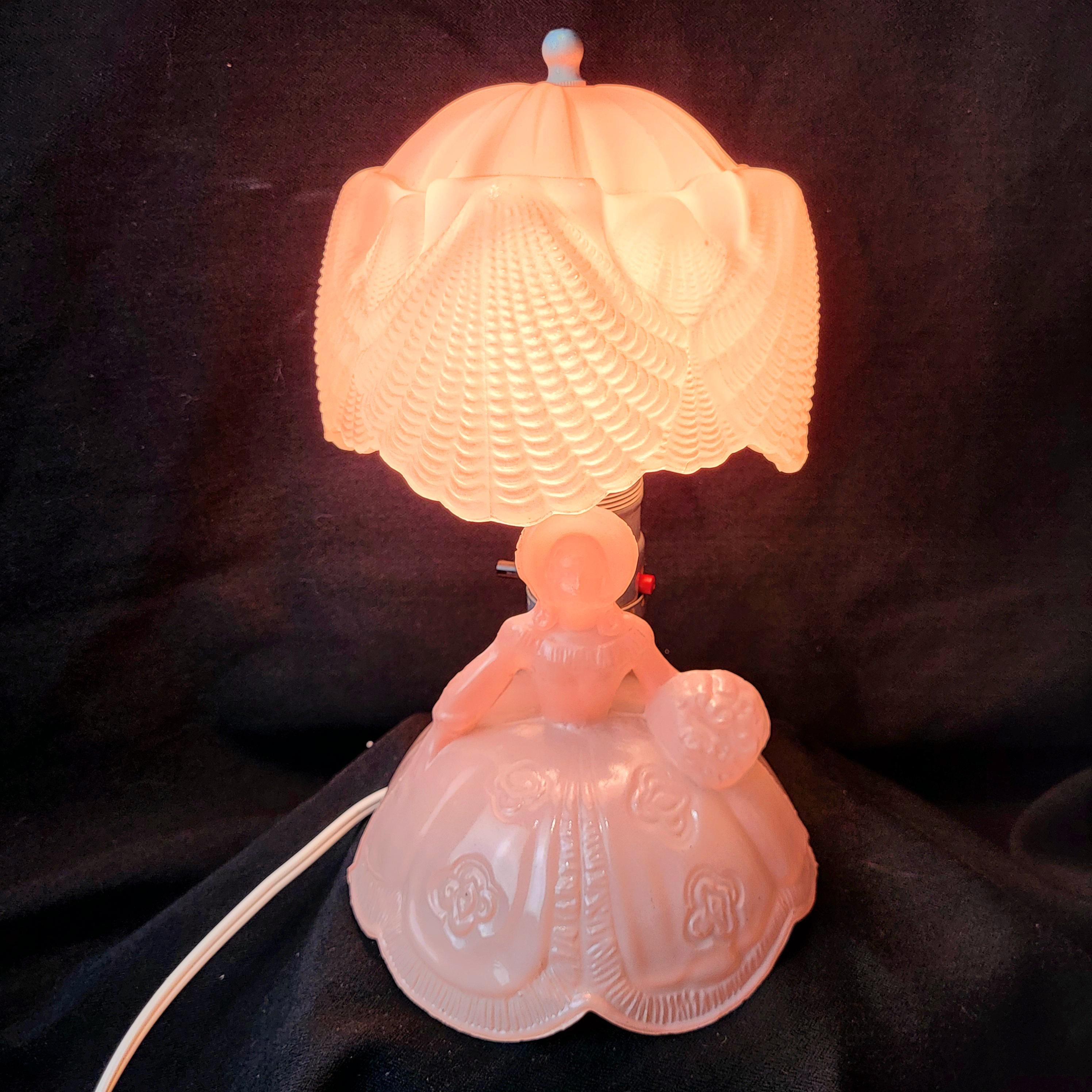1940s L.E. Smith Pink Southern Belle Glass Lamp with Shell Shade – Perfect Condition