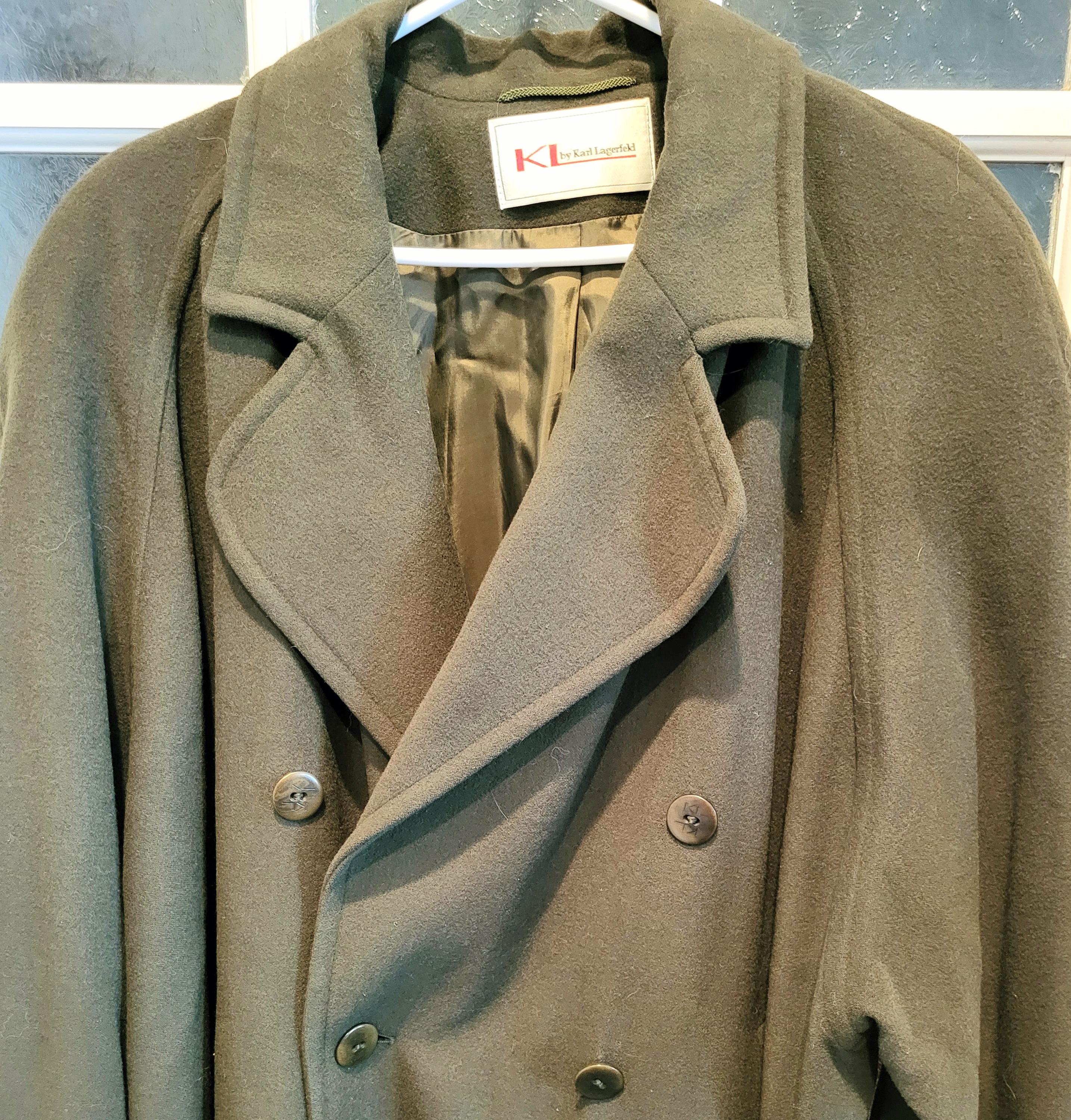 Vintage 1980s Karl Lagerfeld Wool Swing Coat - Dark Green - West