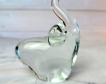 Murano Style Elephant Figurine / Trunk Up / Clear Glass