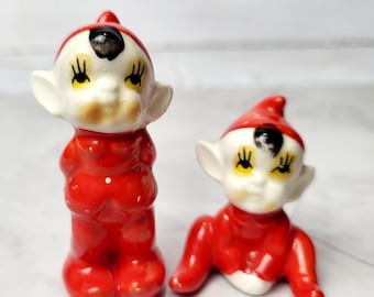 Lot (2) Miniature Bone China Red Pixie Elves
