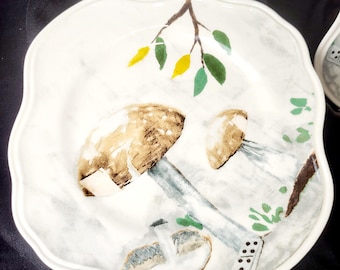 Anthropologie Mushroom Salad Plates (Set of 2): Rebecca Rebouché Curious Deciduous Collection
