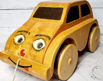 Handmade Wooden Toy Car: Vintage Rustic Decor