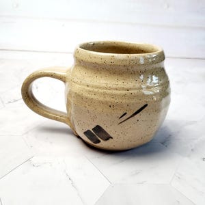 Stoneware Mug, Minimalist Design, Beige and Brown, Signed Pothier 1992
