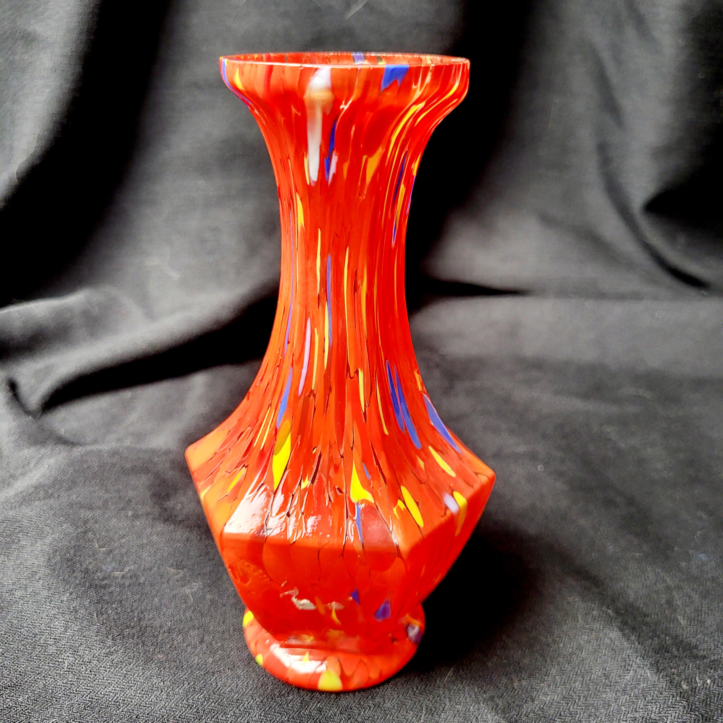 Vintage Czech Red Art Glass Vase, End of Day Swirl Design - Etsy
