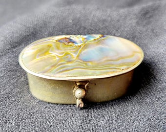 Vintage small Alpaca Silver and Abalone Pill Box or Trinket Box
