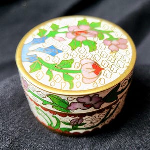 Vintage Brass Cloisonné Trinket Box or Small Jewelry Box with Floral Design