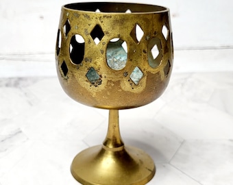 Vintage Brass Goblet Tea Light Holder, Moroccan Decor