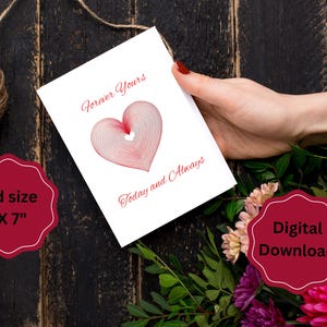 Afdrukbare Valentijnsdagkaart | Geometrisch hartontwerp met 'Forever Yours, Today and Always' | Digitale kaart van 5 x 7 | Minimalistische romantische kaart