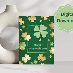 St. Patricks Day Grußkarte | Minimalistische Aquarell Style Shamrock Karte | Irische Feiertagskarte zum Ausdrucken | Digitaler Download