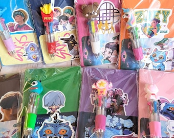 Kpop Hunters Stationary Party Favors: Notepad, Cartoon Pen, Card, Sticker