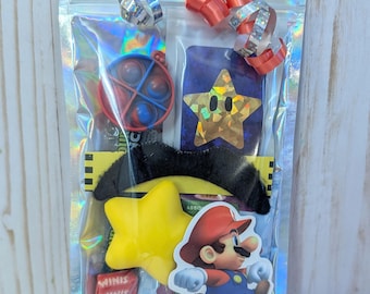 Kids Prefilled Mario Theme Party Bags Favors Mystery Character Keychain, Fidget toys, Moustache, Sticker, Candy