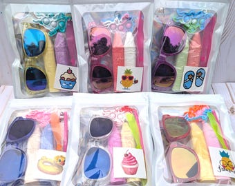 Kids Summer Pool Party Gift Bag: Sunglasses, Chalk, Toy, Pop It Fidget, Sticker, Tattoo